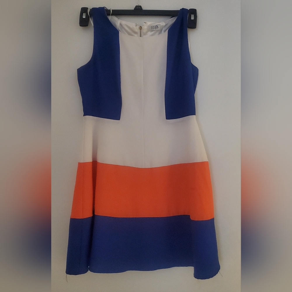 Colorblock Sleeveless Dress - Blue, White, and Orange